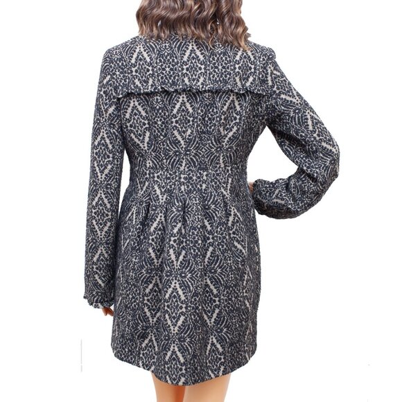 Steve Madden Pea Coat Black & Beige Wool Blend - Picture 3 of 7